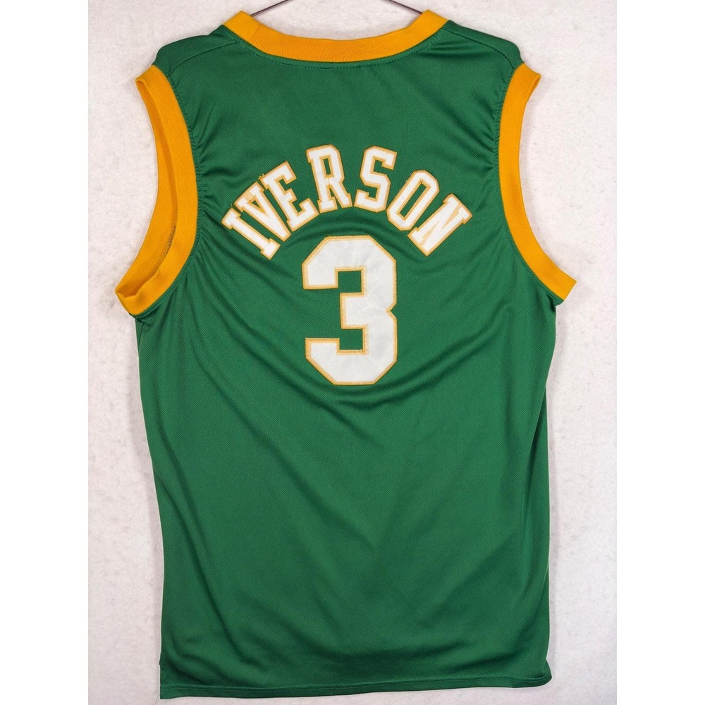 Nike Allen Iverson Bethel High School Jersey Green Yellow Stitched Mens XL